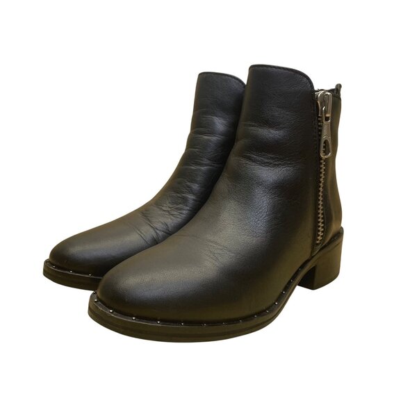 Steve Madden Women’s Black Leather Side Zipper Lanna Ankle Boots Size 6M - Picture 3 of 9